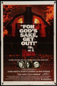 6f039 AMITYVILLE HORROR 1sh '79 great image of haunted house, for God's sake get out!
