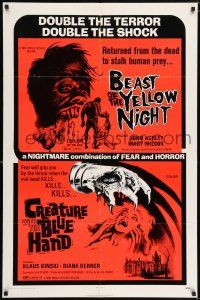 6f064 BEAST OF THE YELLOW NIGHT/CREATURE WITH BLUE HAND 1sh '71 wild horror double-bill!