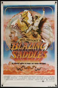 6f086 BLAZING SADDLES 1sh '74 classic Mel Brooks western, art of Cleavon Little by Alvin!