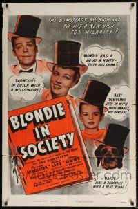 6f090 BLONDIE IN SOCIETY 1sh R50 pretty Penny Singleton in title role, Arthur Lake as Dagwood!