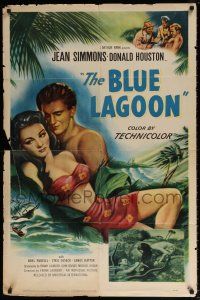 6f094 BLUE LAGOON 1sh '49 great sexy artwork of Jean Simmons, Donald Houston!