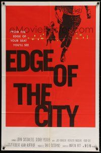 6f243 EDGE OF THE CITY 1sh '57 John Cassavetes, Sidney Poitier, cool art by Saul Bass!