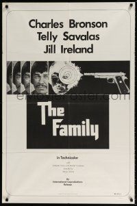 6f273 FAMILY 1sh '73 Telly Savalas, great black & white image of Charles Bronson & gun!