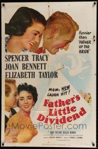 6f280 FATHER'S LITTLE DIVIDEND 1sh '51 art of Elizabeth Taylor, Spencer Tracy & Joan Bennett!