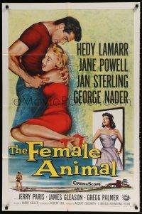 6f282 FEMALE ANIMAL 1sh '58 artwork of sexy Hedy Lamarr & Jane Powell, George Nader!