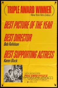 6f293 FIVE EASY PIECES awards 1sh '70 cool image of Jack Nicholson, directed by Bob Rafelson!
