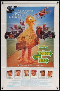 6f302 FOLLOW THAT BIRD 1sh '85 great art of the Big Bird & Sesame Street cast by Steven Chorney!