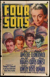 6f309 FOUR SONS 1sh '40 Don Ameche & his Czecho-German brothers in World War II!