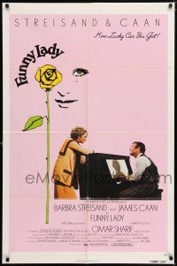 6f328 FUNNY LADY 1sh '75 Barbra Streisand watches James Caan play piano!
