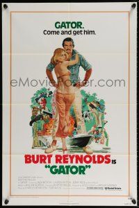 6f339 GATOR 1sh '76 art of Burt Reynolds & Lauren Hutton by McGinnis, White Lightning sequel!