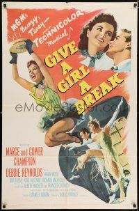 6f357 GIVE A GIRL A BREAK 1sh '53 great image of Marge & Gower Champion dancing, Debbie Reynolds!