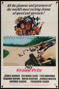 6f372 GRAND PRIX 1sh '67 Formula One race car driver James Garner, art by Terpning!