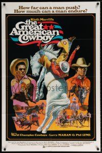 6f373 GREAT AMERICAN COWBOY 1sh '74 Larry Mahan, different Jarvis rodeo art!