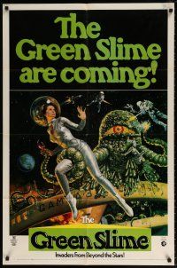 6f378 GREEN SLIME 1sh '69 classic cheesy sci-fi movie, wonderful art of sexy astronaut & monster!