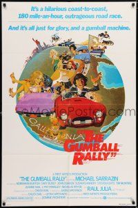 6f381 GUMBALL RALLY style A 1sh '76 Michael Sarrazin, wacky art of car racing around the world!