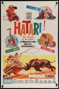 6f399 HATARI 1sh '62 Howard Hawks, artwork of John Wayne in Africa by Frank McCarthy!
