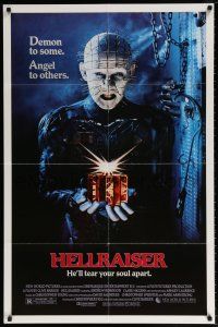 6f409 HELLRAISER 1sh '87 Clive Barker horror, great image of Pinhead, he'll tear your soul apart!