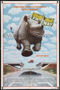6f425 HONKY TONK FREEWAY 1sh '81 cool giant flying rhinoceros art, Beau Bridges, Beverly D'Angelo!