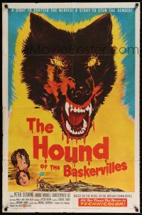 6f432 HOUND OF THE BASKERVILLES 1sh '59 Peter Cushing, great blood-dripping dog artwork!