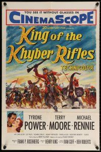 6f497 KING OF THE KHYBER RIFLES 1sh '54 artwork of British soldier Tyrone Power on horseback!