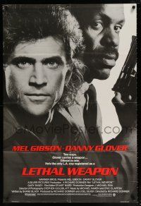 6f529 LETHAL WEAPON advance 1sh '87 great close image of cop partners Mel Gibson & Danny Glover!