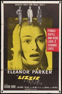 6f535 LIZZIE 1sh '57 Eleanor Parker is a female Jekyll & Hyde times three, which was her real self?