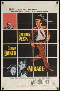 6f589 MIRAGE 1sh '65 cool artwork of Gregory Peck & Diane Baker!