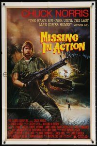 6f591 MISSING IN ACTION 1sh '84 cool Watts artwork of Chuck Norris in Vietnam!