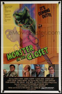 6f598 MONSTER IN THE CLOSET 1sh '86 Troma, cool artwork of monster hand reaching out from closet!