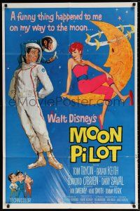 6f601 MOON PILOT 1sh '62 Disney, Tom Tryon, Dany Saval, wacky space man and moon girl art!