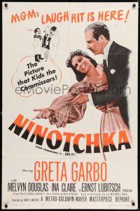 6f632 NINOTCHKA 1sh R62 Greta Garbo laughs with Melvyn Douglas, directed by Ernst Lubitsch!
