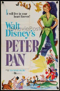 6f671 PETER PAN 1sh R69 Walt Disney animated cartoon fantasy classic, great art!
