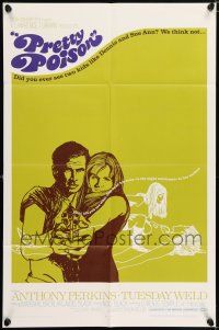6f693 PRETTY POISON 1sh '68 cool artwork of psycho Anthony Perkins & crazy Tuesday Weld!