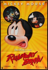 6f752 RUNAWAY BRAIN DS 1sh '95 Disney, great huge Mickey Mouse Jekyll & Hyde cartoon image!