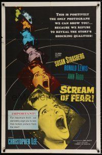 6f762 SCREAM OF FEAR 1sh '61 Hammer, classic terrified Susan Strasberg horror image!