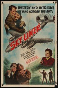 6f796 SKY LINER 1sh '49 cool artwork of a giant air liner with 13 murder suspects aboard!