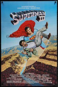 6f843 SUPERMAN III 1sh '83 art of Christopher Reeve flying with Richard Pryor by Salk!