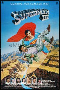 6f844 SUPERMAN III advance 1sh '83 art of Christopher Reeve flying w/Pryor by Salk!
