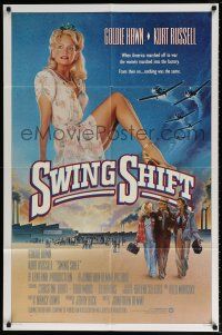 6f848 SWING SHIFT advance 1sh '84 sexy full-length Goldie Hawn, Kurt Russell, airplane art!