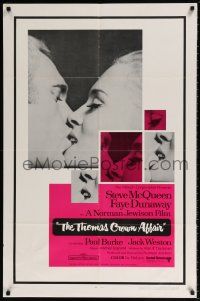 6f880 THOMAS CROWN AFFAIR 1sh '68 best kiss close up of Steve McQueen & sexy Faye Dunaway!