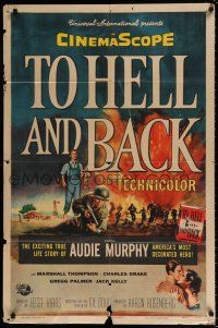 6f900 TO HELL & BACK 1sh '55 Audie Murphy's life story as soldier in World War II, Reynold Brown art