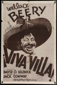 6f950 VIVA VILLA 1sh R49 great artwork of laughing Wallace Beery as Pancho + sexy Fay Wray!