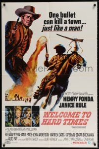 6f965 WELCOME TO HARD TIMES 1sh '67 cool artwork of cowboy Henry Fonda + cast portraits!