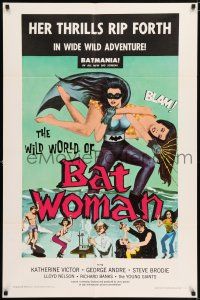 6f983 WILD WORLD OF BATWOMAN 1sh '66 cool artwork of sexy female super hero by J. Syphers!