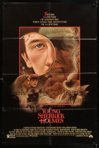 6f994 YOUNG SHERLOCK HOLMES 1sh '85 Steven Spielberg, Nicholas Rowe, really cool detective art!