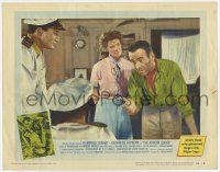 6g050 AFRICAN QUEEN LC '52 Katharine Hepburn watches Humphrey Bogart explain himself to officer!