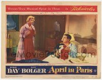 6g071 APRIL IN PARIS LC #4 '53 pretty Doris Day looks at Ray Bolger holding water bottle in bed!
