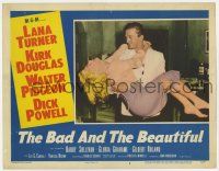 6g082 BAD & THE BEAUTIFUL LC #8 '53 great c/u of Kirk Douglas carrying sexy Lana Turner!