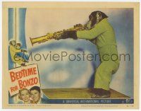 6g088 BEDTIME FOR BONZO LC #7 '51 best close up of wacky chimpanzee playing soprano saxophone!