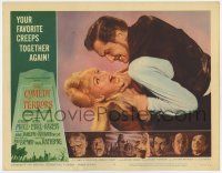 6g161 COMEDY OF TERRORS LC #4 '64 great close up of crazed Vincent Price choking Joyce Jameson!